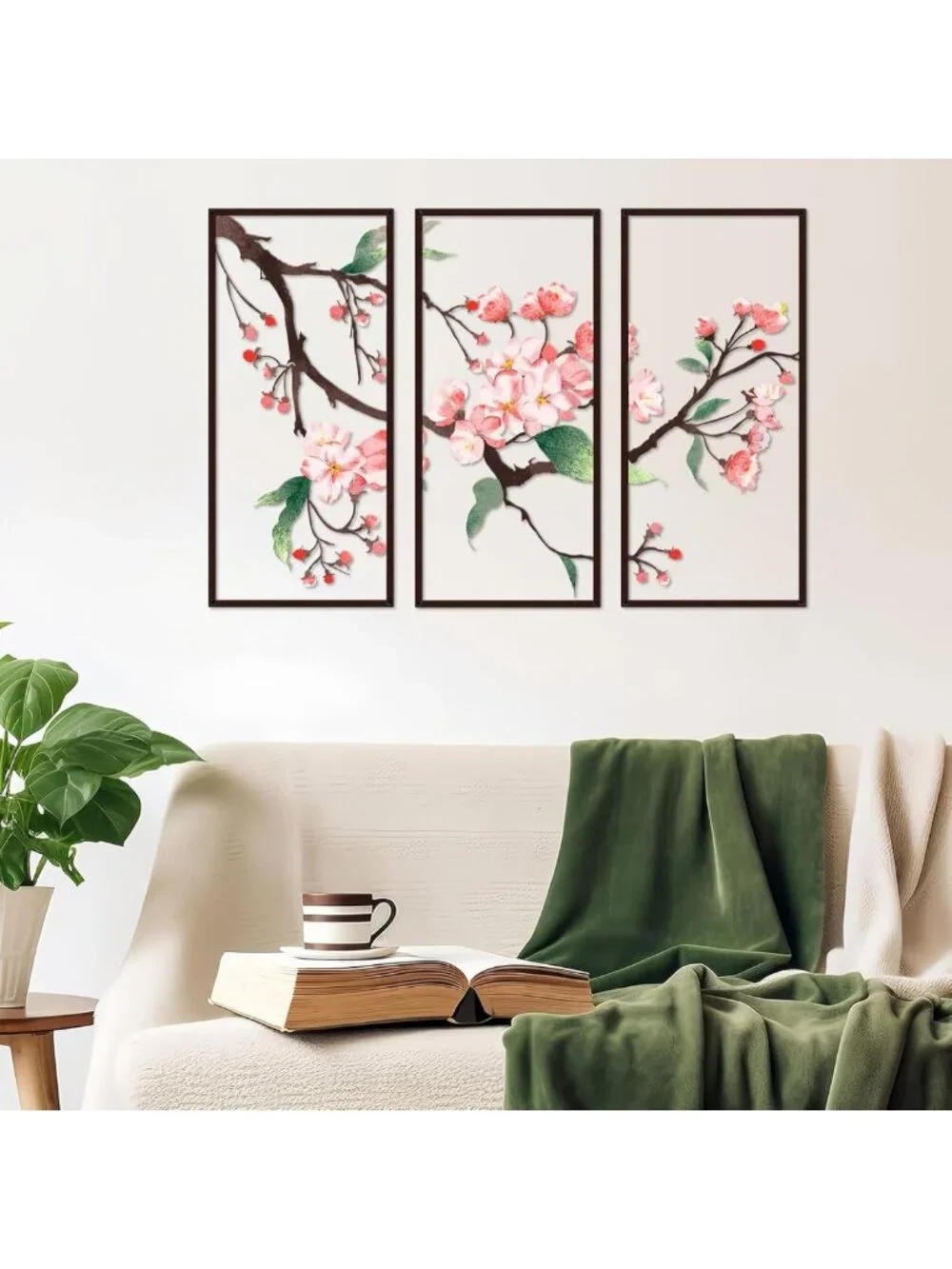 3-Piece Metal Flower Wall Art Set - Rustic 2D Floral Decor for Living Room